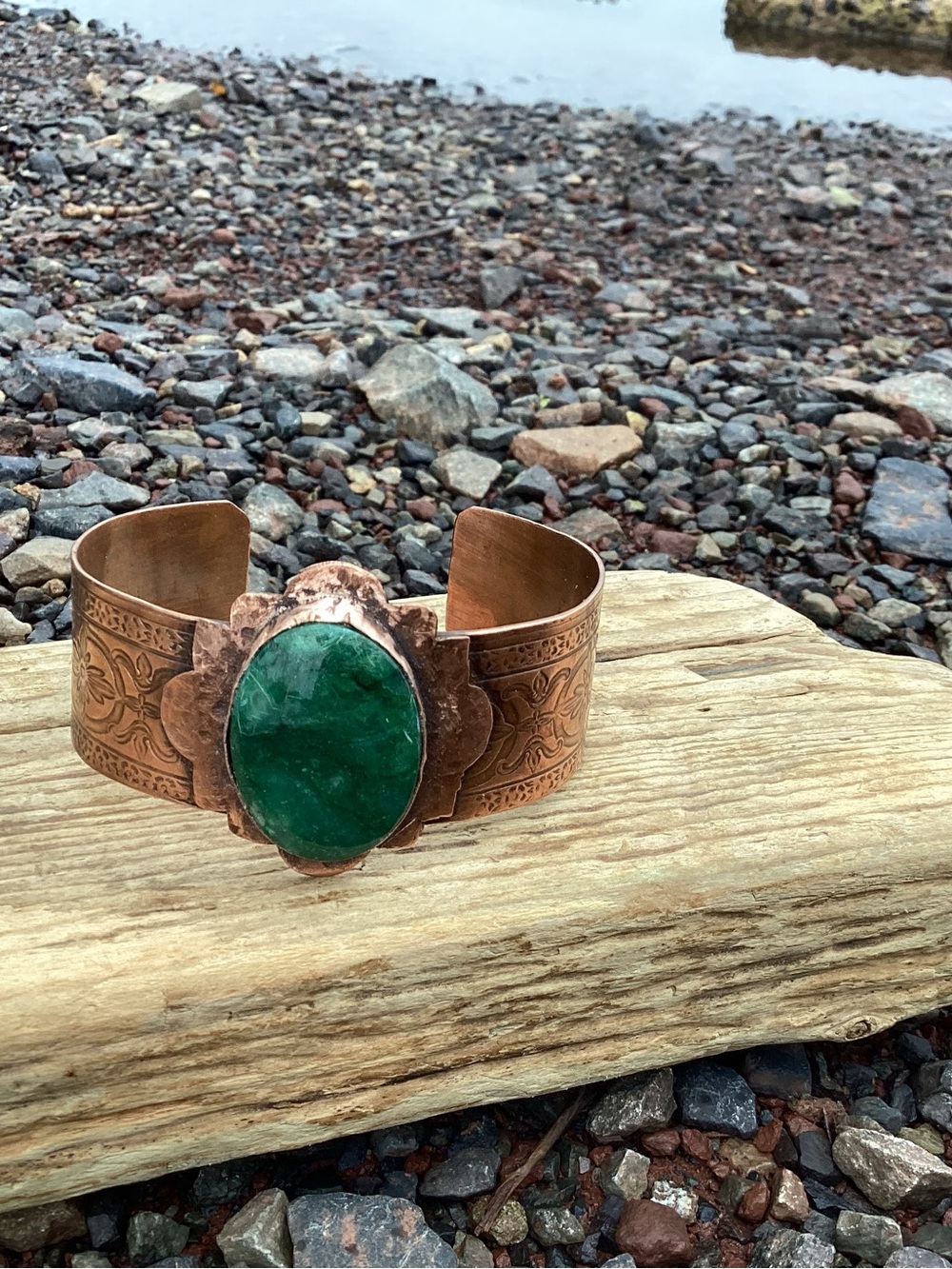 Copper Cuff Bracelet with Jade Stone